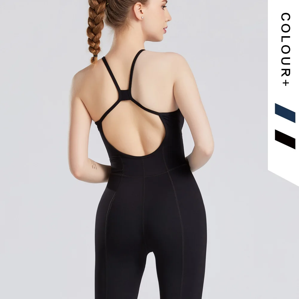 

V-neck One-piece Yoga Sets Women Sleeveless Gym Clothing Sports Suit With Padded Back Strap Cross Dance Rompers Fitness Jumpsuit