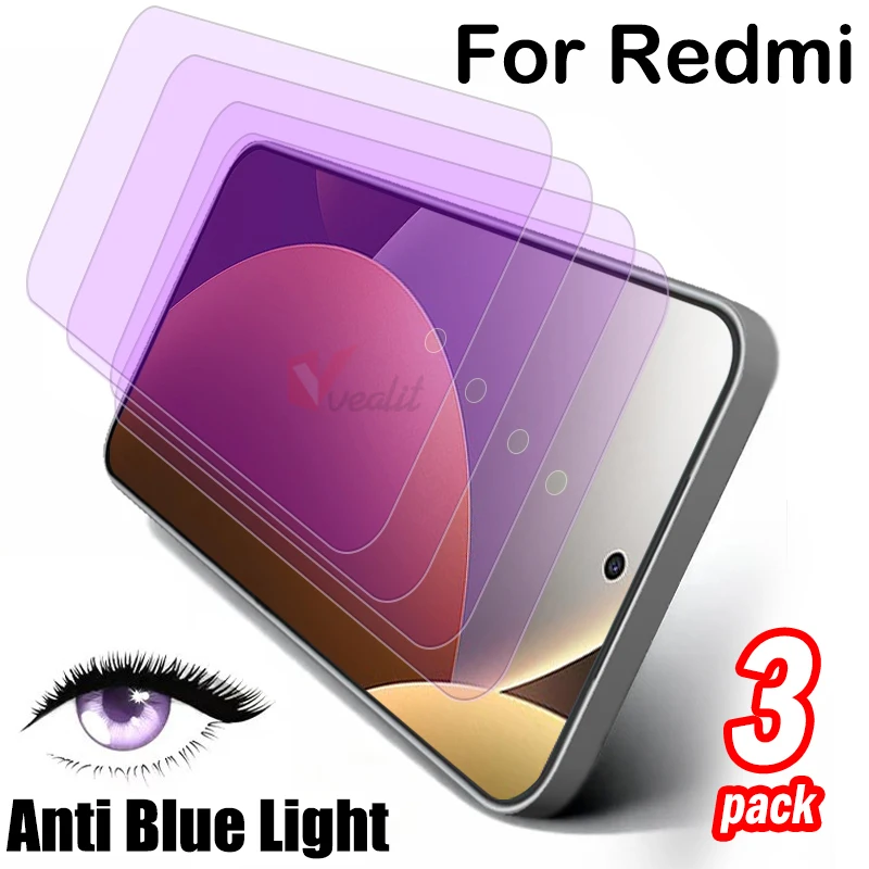 

3Pcs Full Cover Protective Glass for Xiaomi Redmi Note 15 14 13 Pro 4G Anti Blue Light Screen Protectors for Redmi 15 5G Film