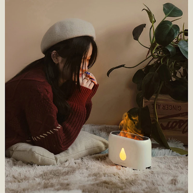 NJH18 새로운 불꽃 공기 가습기 에센셜 오일 디퓨저 아로마 초음파 미스트 메이커 홈 룸 아로마 테라피 야간 조명