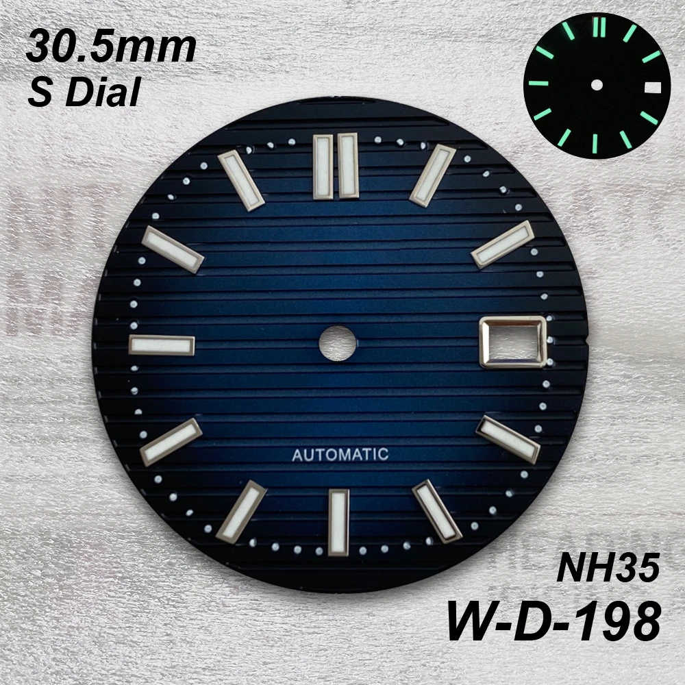 30.5mm Stripe S Dial Fit NH35/NH36/4R/7S Movement Green Luminous High-Quality For Na utilus Watch Modification Accessories