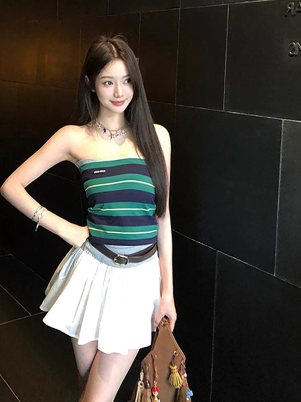 ein Gestreiftes Crop Top Tube Dr Damen Beachwear Tank Top mit Brustpolster Sommer ort Sve Oberbekleidung Innenbekleidung