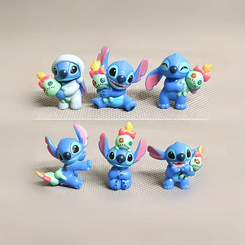 2025 미니 6피스 스티치 귀여운 만화 캐릭터 애니메이션 PVC 모델 시리즈 데스크탑 장식 생일 크리스마스 선물 스티치 장난감