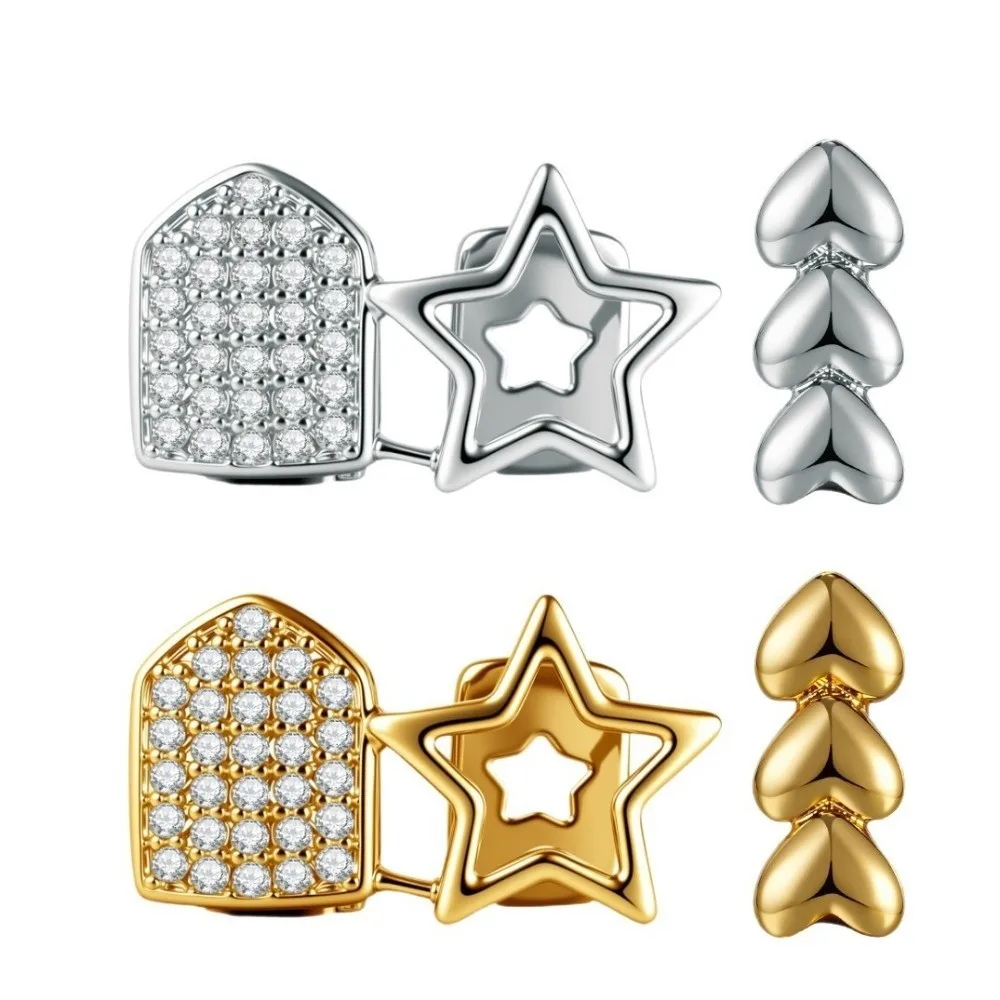 Geometric Tooth Grillz Jewelry Irregular Shape Pentagram Design Pentagonal Star Tooth Set Zirconia Double