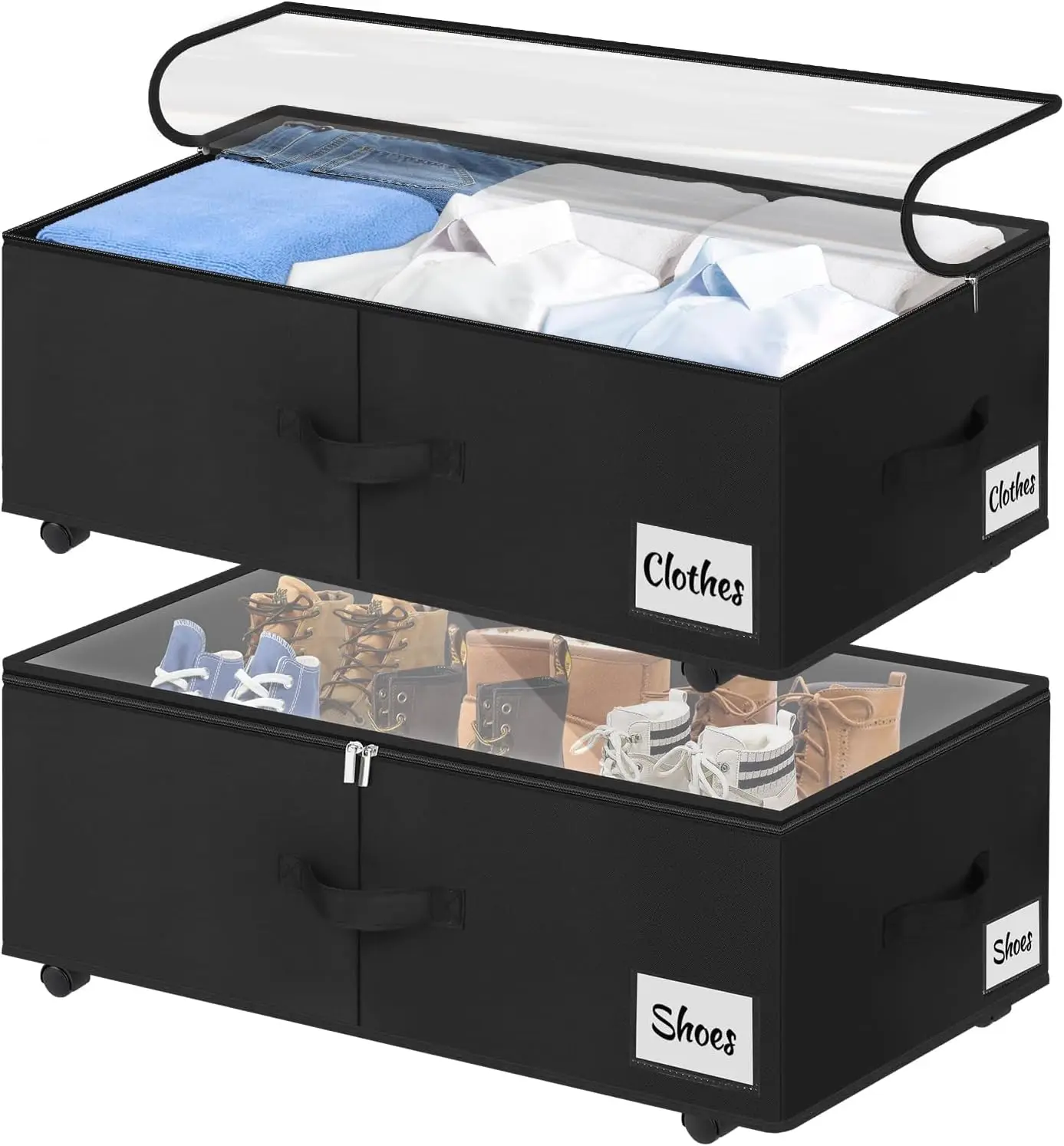 

2-Pack Rolling Under Bed Storage Bins with Wheels, 60L Clear Lid Containers for Clothes & Shoes, Quick Assembly