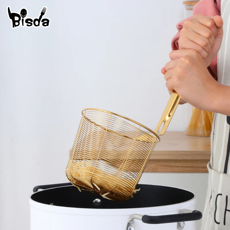 1PC Noodle Sieve Colander Food Dumplings Sub net Basket Filter Fryer Fries Dryer Cooking Basket Kitchen Utensils Stainless Steel