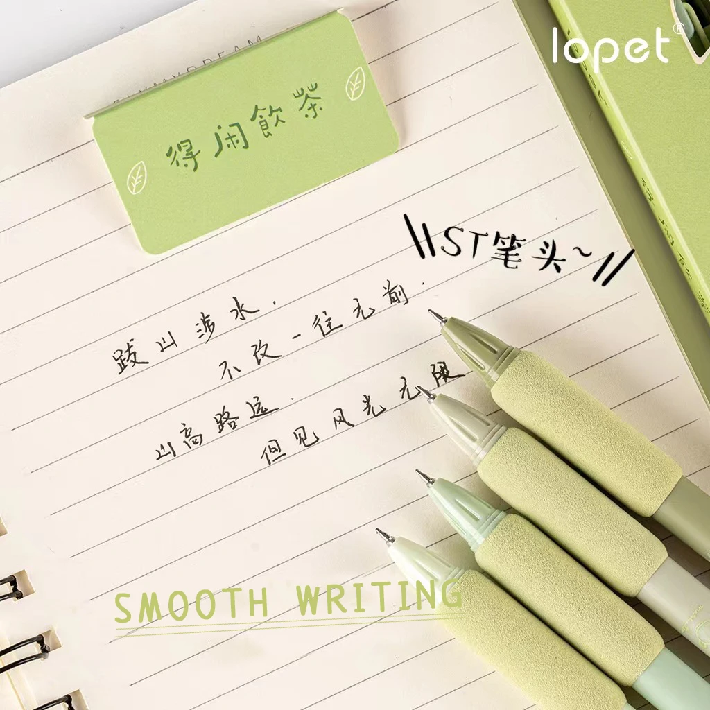 4 Pcs/Set Green Tea Series Gel Pens Smooth Writing Quick Dry Black Ink Pen for School Student Writing  Stationery Supplies