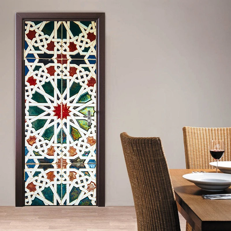 Kaleidoscope Color Door Sticker for Living Room Bedroom Bathroom Home Decoration PVC Walls Art Cartoon Wallpaper Multiple Styles