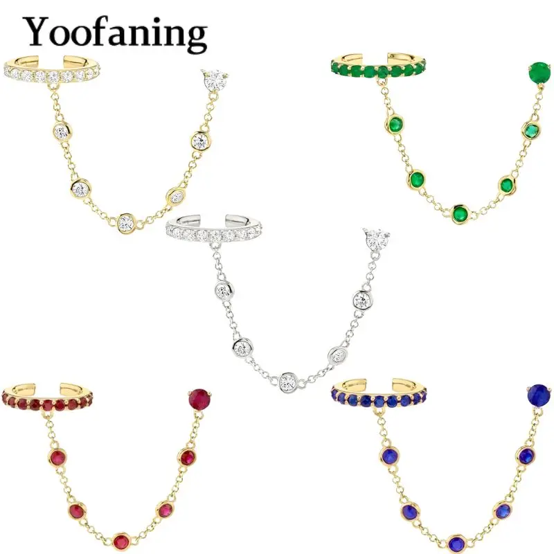 925 Sterling anting-anting perak modis warna, rantai warna zirkon klip telinga kancing kuping canggih wanita, hadiah Aksesori anting-anting mewah