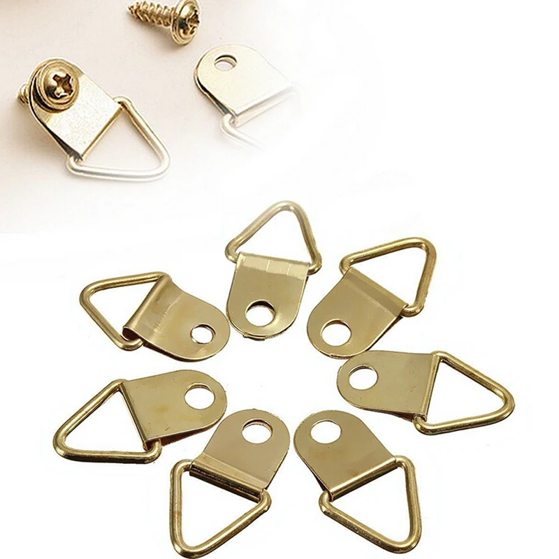 20Pcs/Pack Golden Brass Triangle Photo Picture Frame Wall Mount Hook Hanger Ring