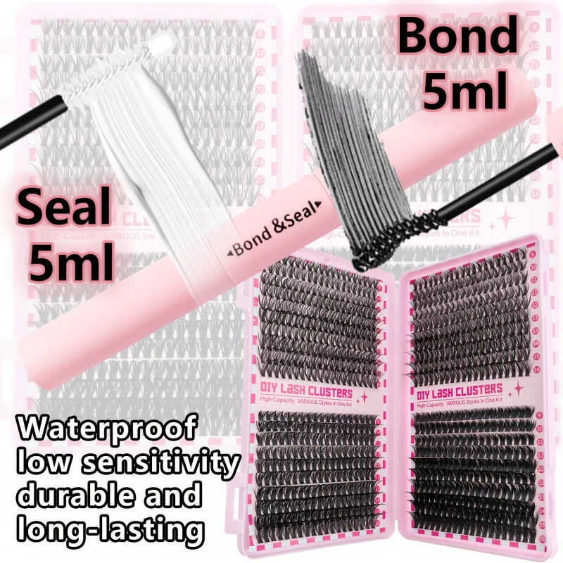 Kit de extensão de cílios densos com cola, cílios postiços de grande capacidade, inclui pinças e pincel, olhos naturais grossos