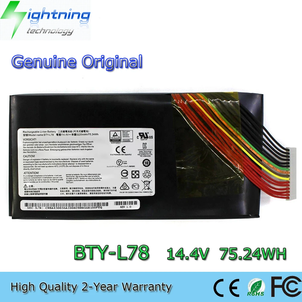 

New Genuine Original BTY-L78 14.4V 75.24Wh Laptop Battery for MSI GT62VR GT73 GT73VR GT80 GT80S GT83 GT83VR