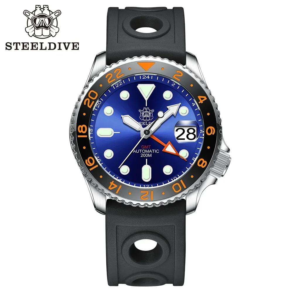 STEELDIVE GMT Watch SD1994 Ceramic Bezel 4 Pointers NH34 Movement Luminous 200M Waterproof Mechanical Wristwatch