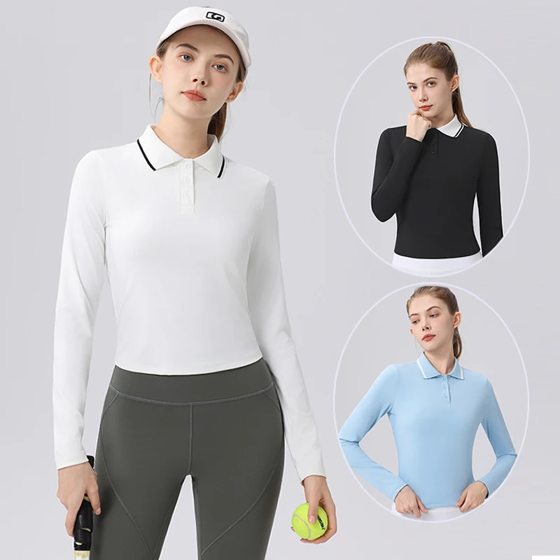 Spring Autumn New Arrival Golf Apparel Women's Long-Sleeve T-Shirt Outdoor Sports Polo Collar Top Breathable Tennis Golf Shirt