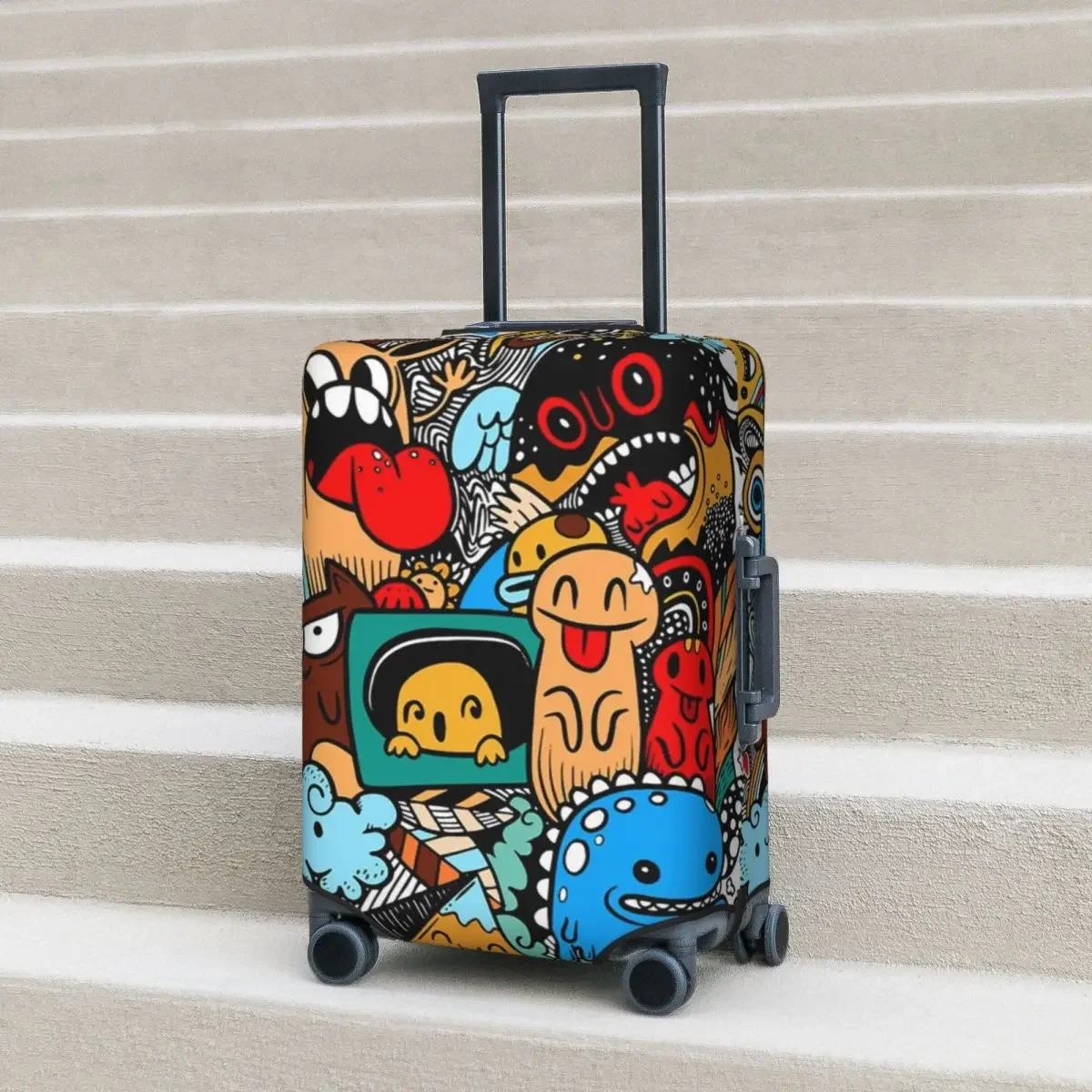 Funny Graffiti Pattern Suitcase Cover Flight Colorful Cute  Elastic Luggage Supplies Business Protection