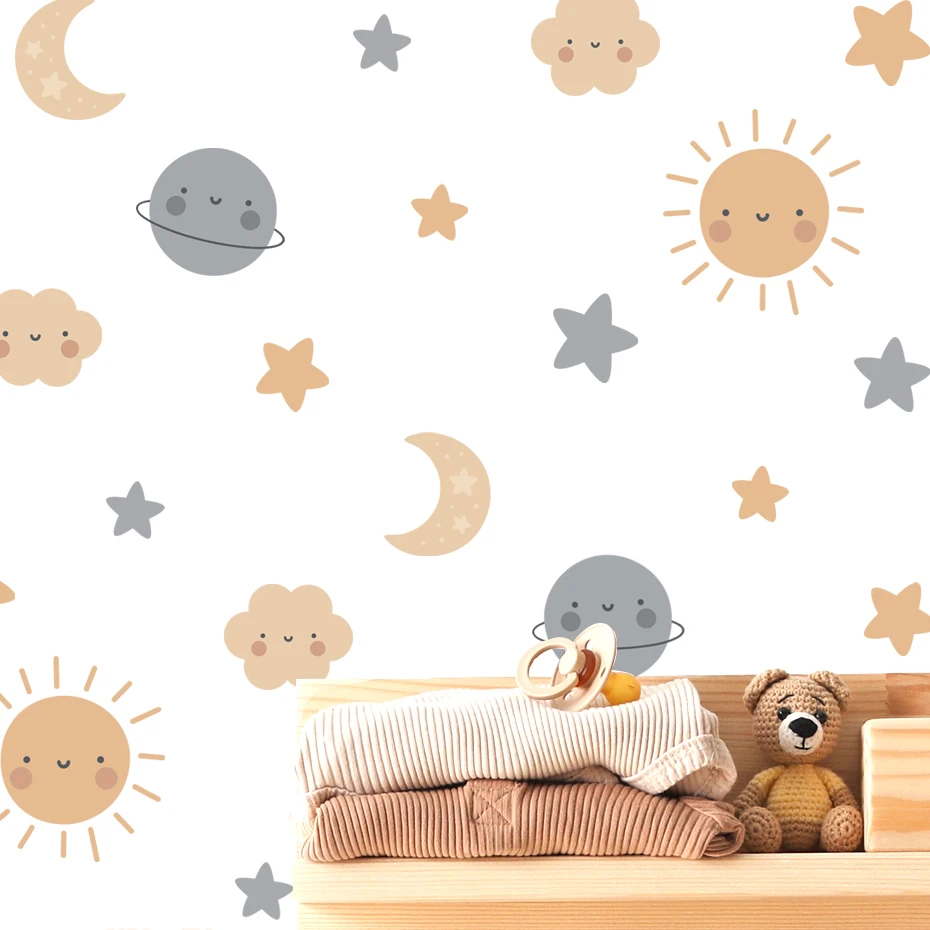 

Boho Moon Stars Removable Wall Stickers for Kids Room Decor Art Nursery Baby Bedroom PVC Decals DIY Posters Home Mural
