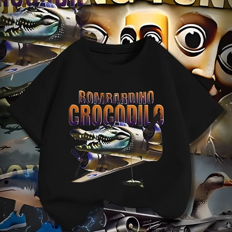 

Bombardiro Crocodilo Crocodile Plane Bomber забавная футболка с мемом для мужчин и женщин, летние повседневные хлопковые удобные футболки с короткими рукавами, топы