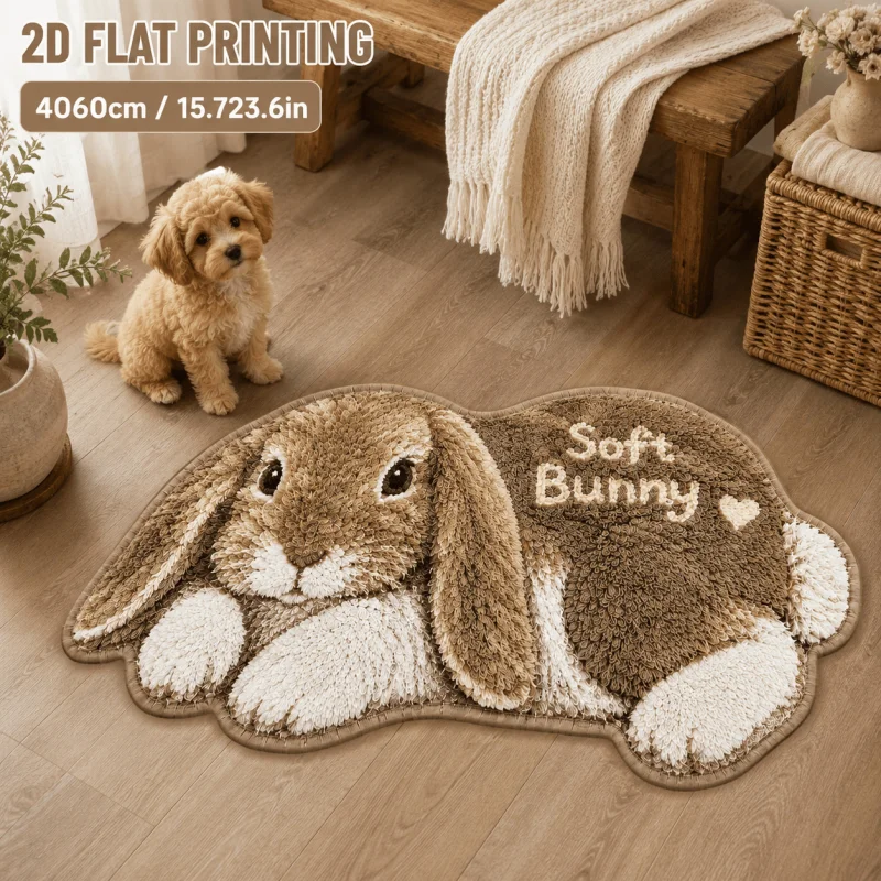 VIKAMA Cartoon Rabbit Shaped Welcome Rug Non Skid Absorbent Floor Mat Living Room Hallway Creative Home Decor