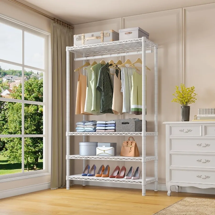 V1 سلك الملابس الرف 4 طبقات رف الملابس الثقيلة لتعليق الملابس خزانة قائمة بذاتها رف الملابس مع 4 Sh قابل للتعديل #2