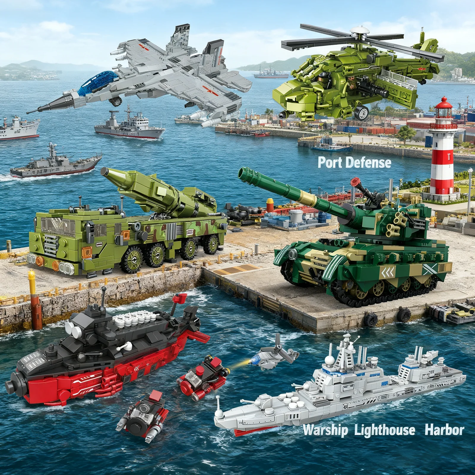 

Military Model Bricks Tank Fighter Jets Helicopters Warships SubmarinesAir Defense Building Blocks Educational Toys for Children