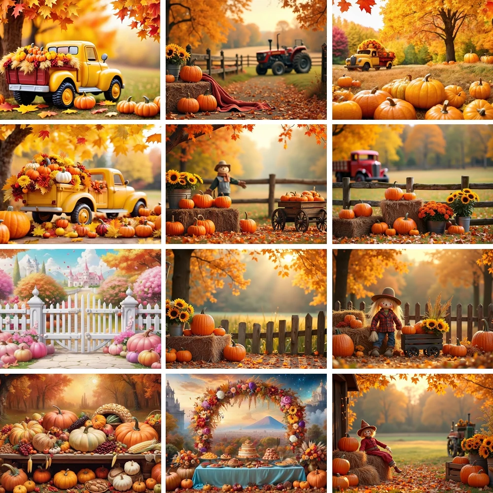 

MOON.QG Fall Pumpkin Backgrounds For Photographs Forest Farm Maple Backdrop Photozone Birthday Decoration Baby Shower Decoration