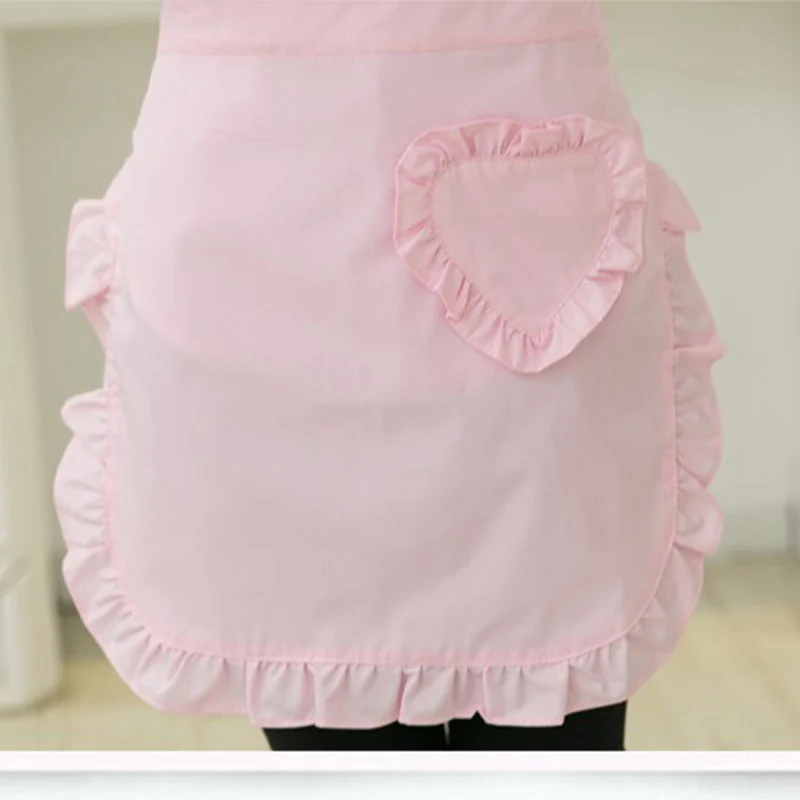 Pink Heart Princess Bib Apron Pinafore Maid Edgefold Waterproof For Home Kitchen Cooking Cafe Waiter Shop Hairdresser