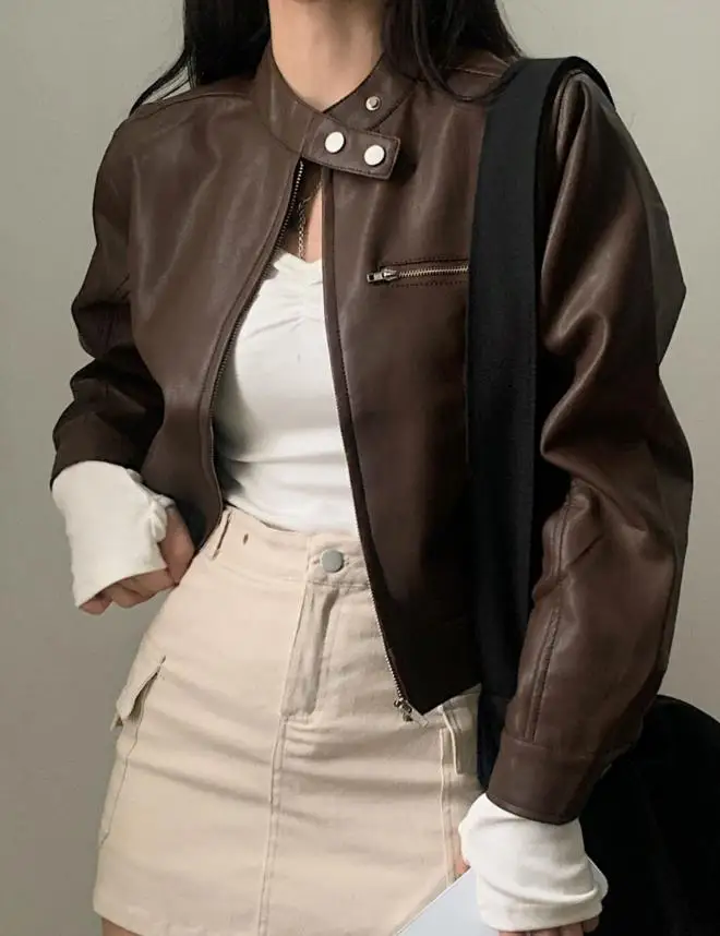 

2025 Autumn/Winter New Women's Fashion Leisure Vacation Zipper Long Sleeve Leather Jacket Women's Wear