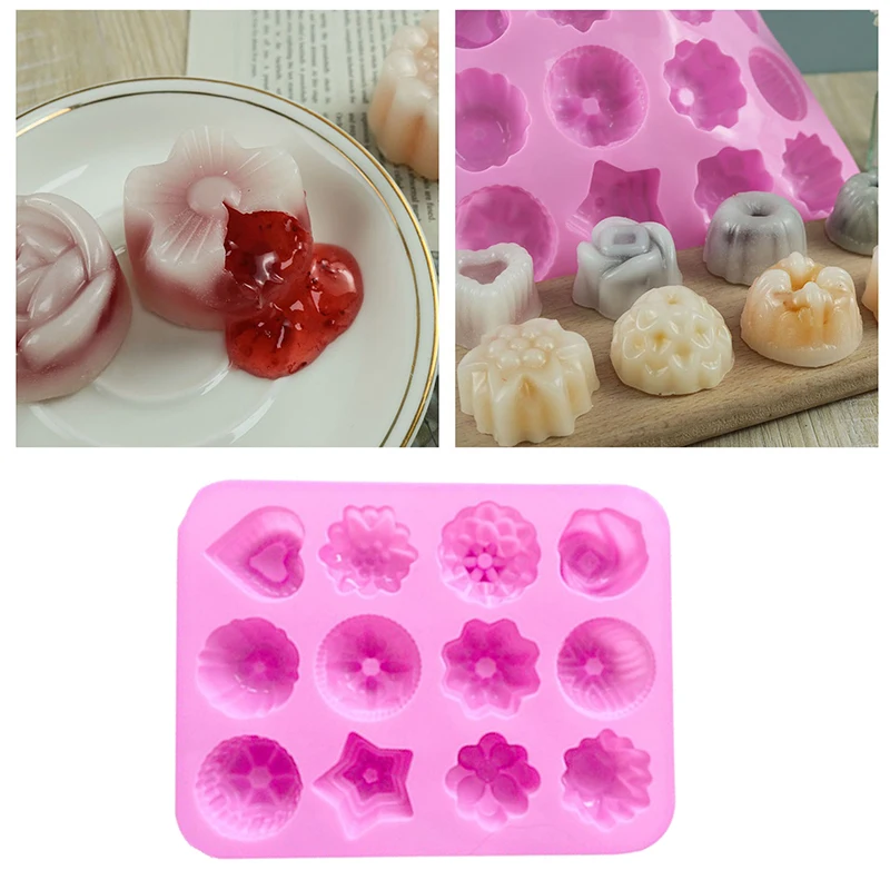 1/4 Uds molde para hornear pudín de gelatina flor Chocolate molde de silicona Fondant 3D Cupcake utensilios para hornear decoración de pasteles bandeja de cubitos de hielo rosa