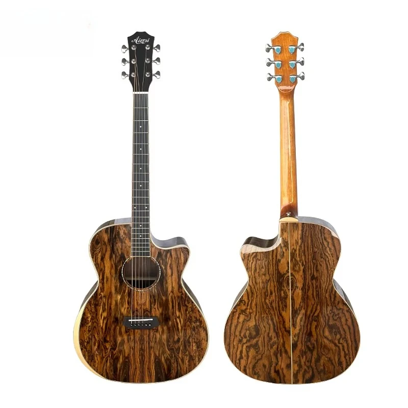 

Colour Pearl Inlaid Glossy Armrest Exotic Bocote Wood Acoustic Guitar High Grade Handmade Folk Musical Instrument