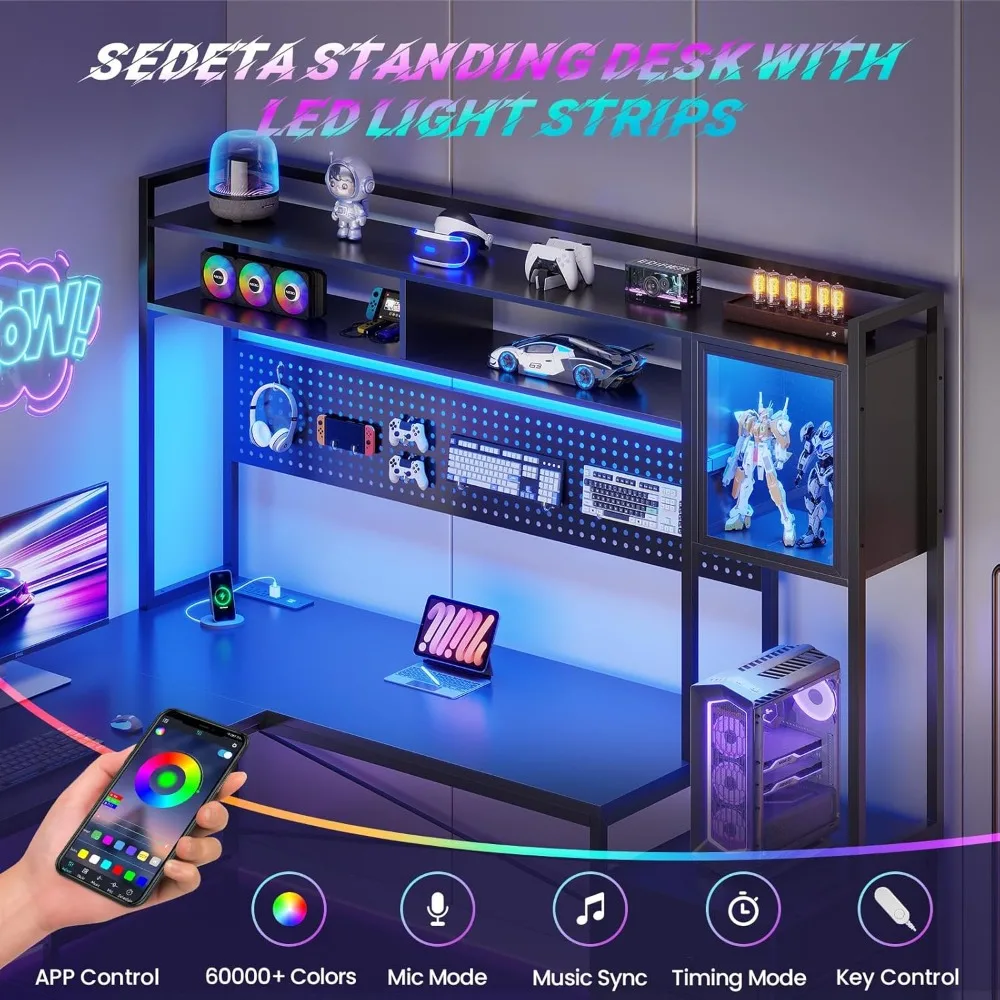 L-Shaped Gaming Desk with Drawers, Reversible Corner Desk for Home Office, File Drawer, Storage Shelves, Ergonomic Design