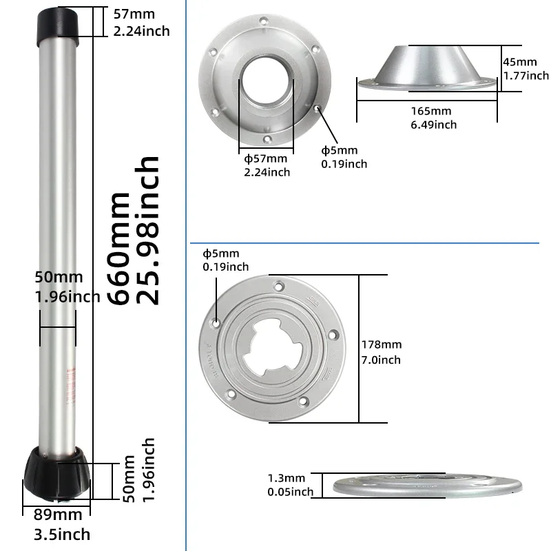 

66CM/75CM Telescopic Table Base Rotatable and Removable Motorhome Caravan Camping Equipment Parts RV Boat Table Leg Accessories