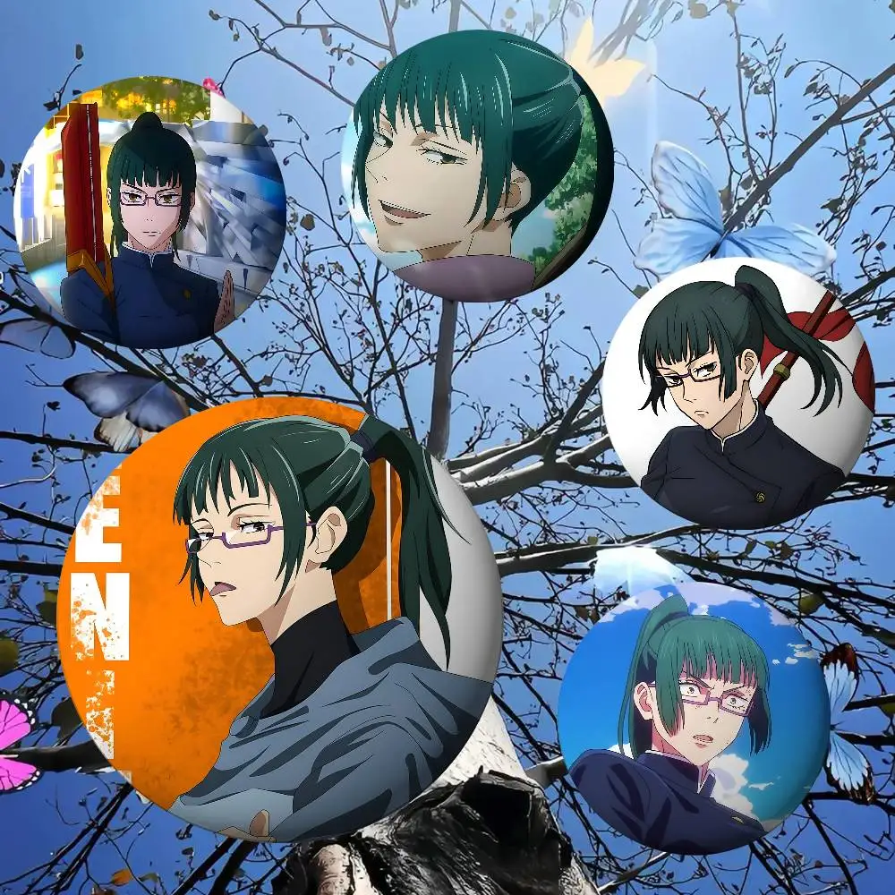 Anime Maki Zenin Premium Tinplate Round Lapel Pins: Cute Badge Brooches For Shoulder Bag Accessories, Souvenir Gifts