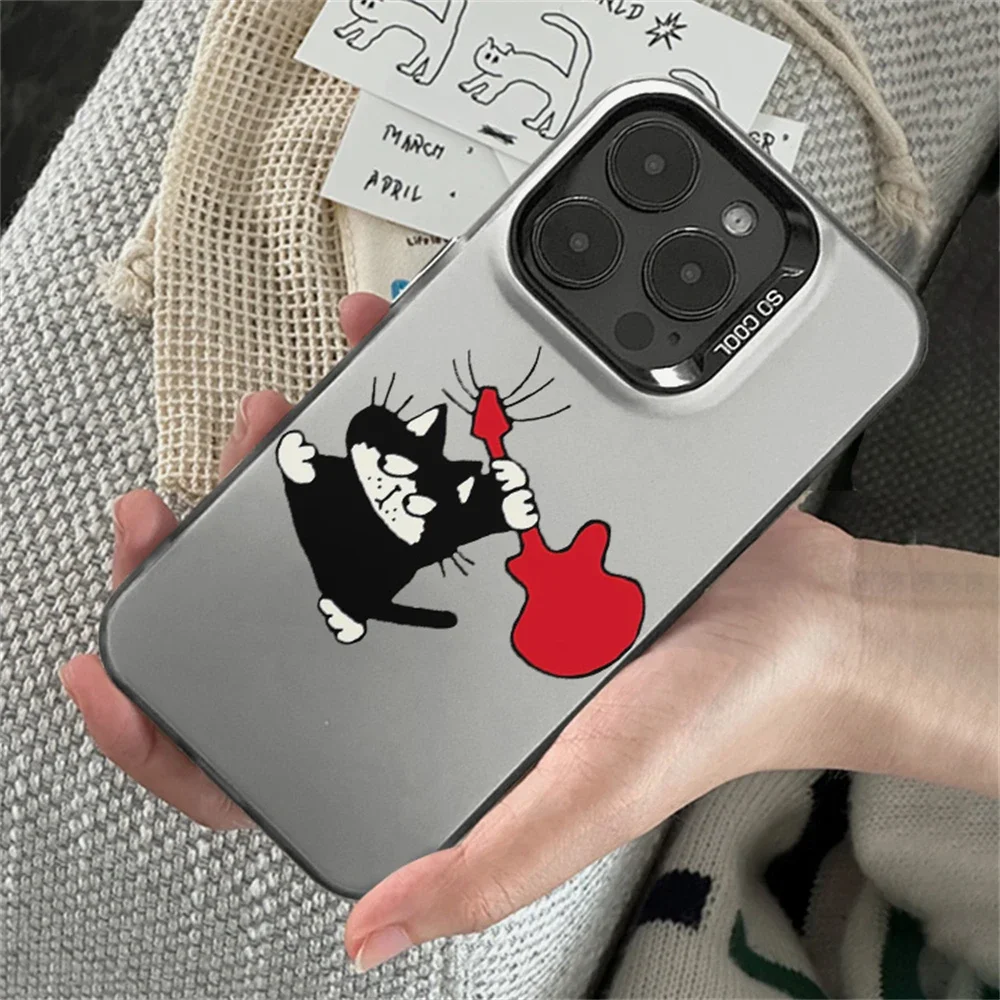 Casing Anime lucu kucing cocok untuk iPhone 15 16 Plus 11 12 13 14 Pro Max XR penutup tahan gores plastik keras untuk pasangan