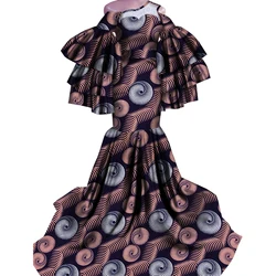 Bintarealwax Africa Dresses Dashiki Real Wax Print Traditional African Clothing Fishtail Big Swing Hem Dress for Women WY4336