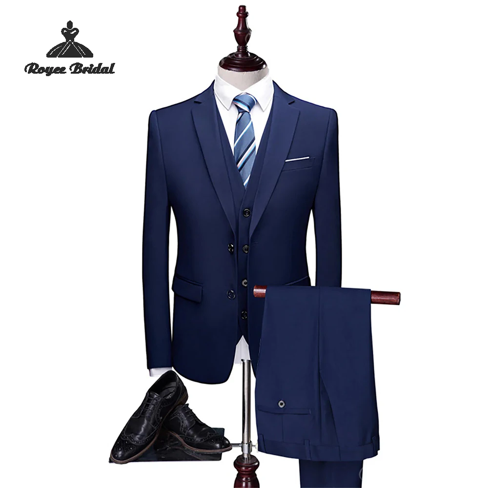 Navy Blue Three Piece Single Breasted Men's Wedding Suit 2026 Notched Lapel Evening Business Suit Customized trajes para hombre
