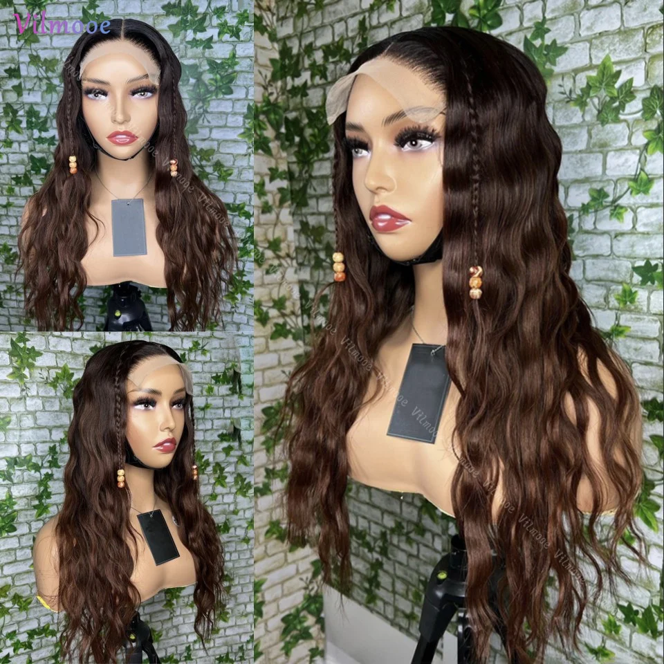 

Ombre Dark Brown Wig 13x4 Glueless Silk Top Lace Front Wigs Wave Human Hair Pre Plucked Fake Scalp Lace Closure Wig for Women