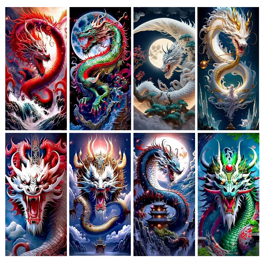 Diy Large Size Diamond Painting Ancient Chinese Dragon Mosaic Embroidery Mythical Mascot Rhinestone Picture Wall Decor AA5322