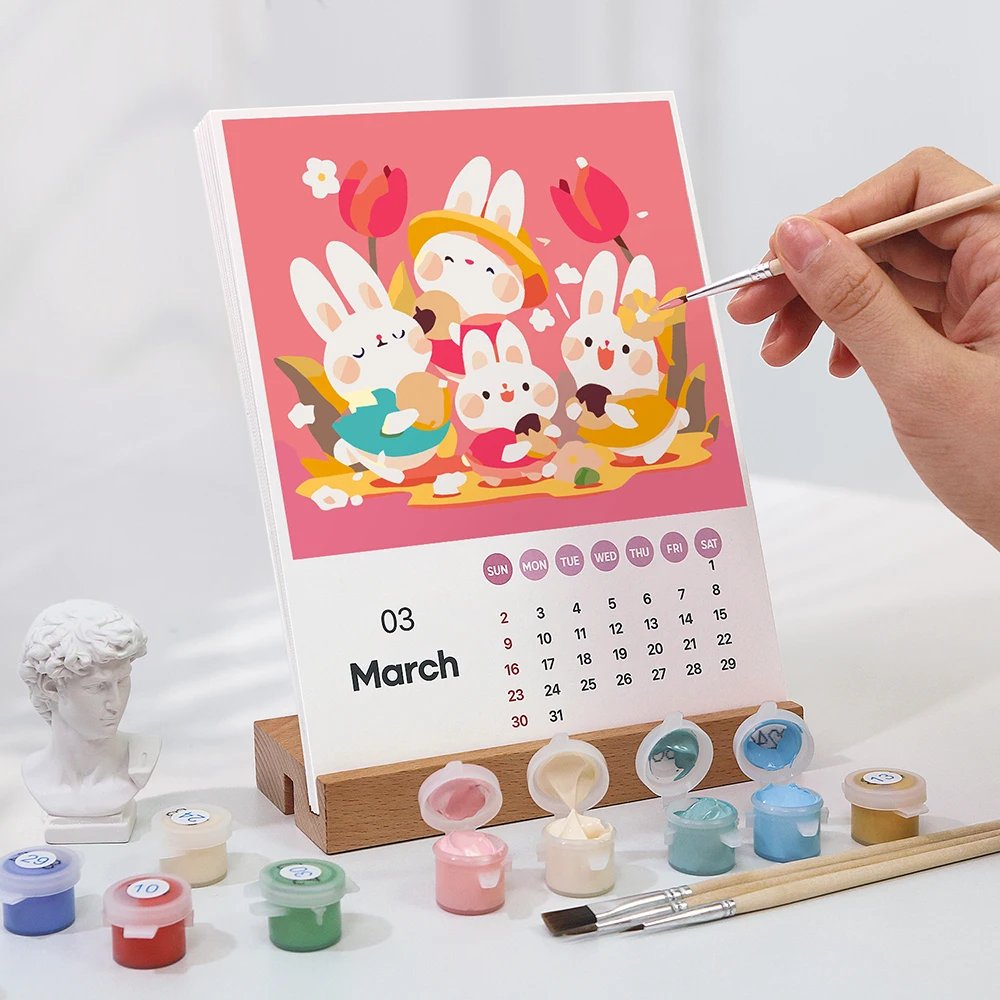 2025 New Cartoon Creative Paint By Numbers Calendar, Handmade DIY Artwork, Can Mark Schedule, Home Desktop Decoration