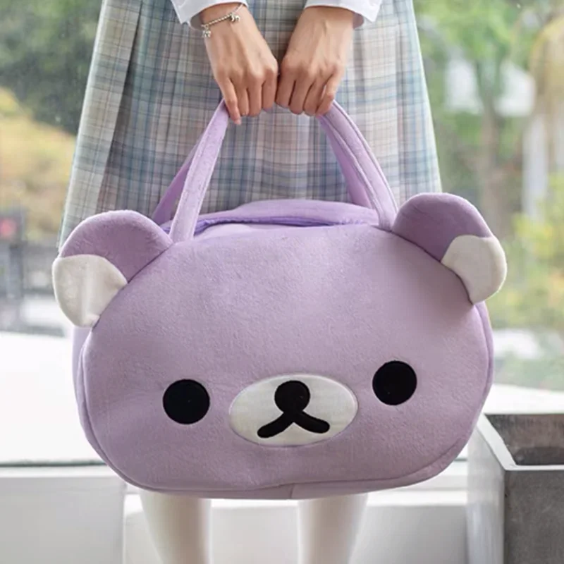 Rilakkuma Purple Plush Shoulder Bags for Women Bear Head Cute Tote Bags Large Ladies Cartoon Kawaii Travel Hand Bag Handbag