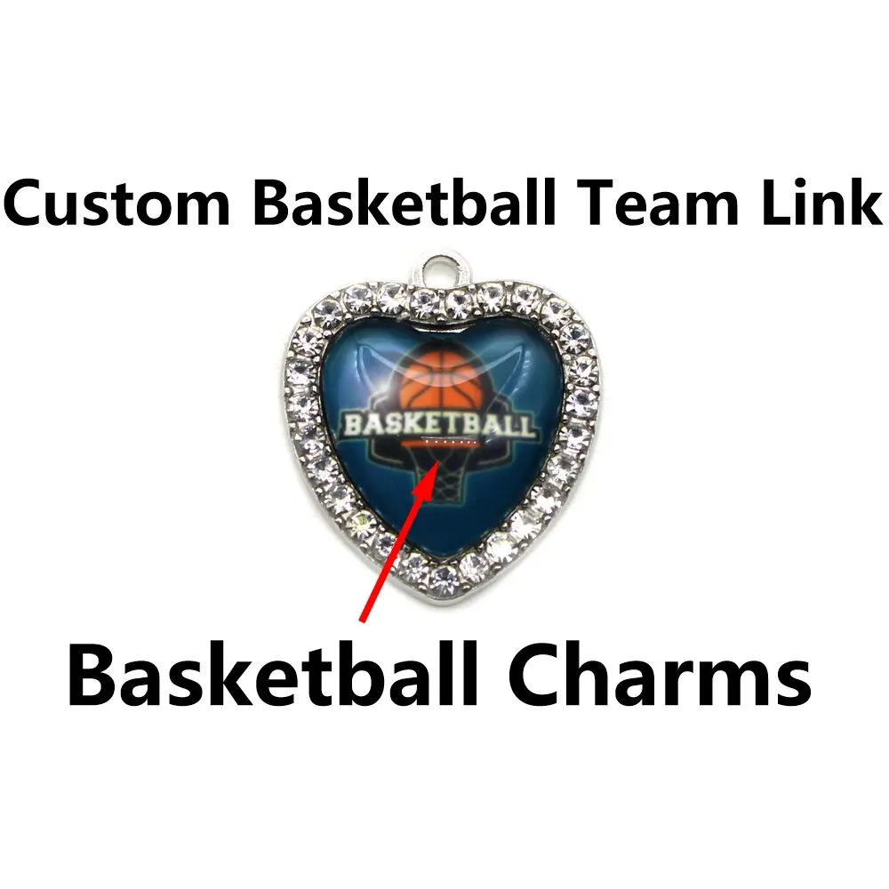 Customized Basketball Sports 10pcs White Background Crystal Hearts Dangle Charms DIY Bracelet&Bangles Jewelry Accessory