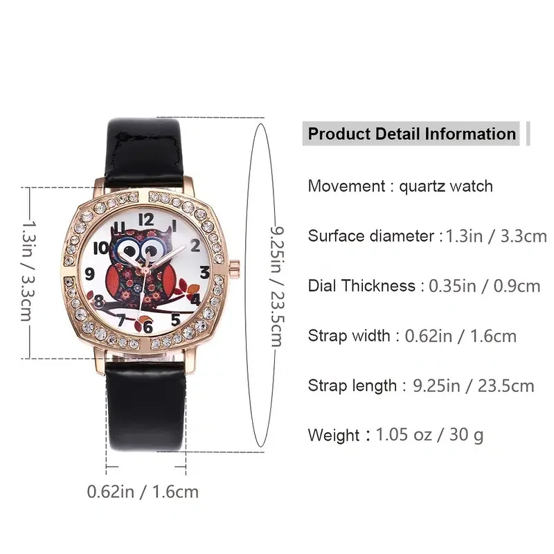 High quality classic1pc Fashion Luxury Rhinestone Square Case Ladies Cartoon Owl Watch + 1pc Bracelet clock luxury style