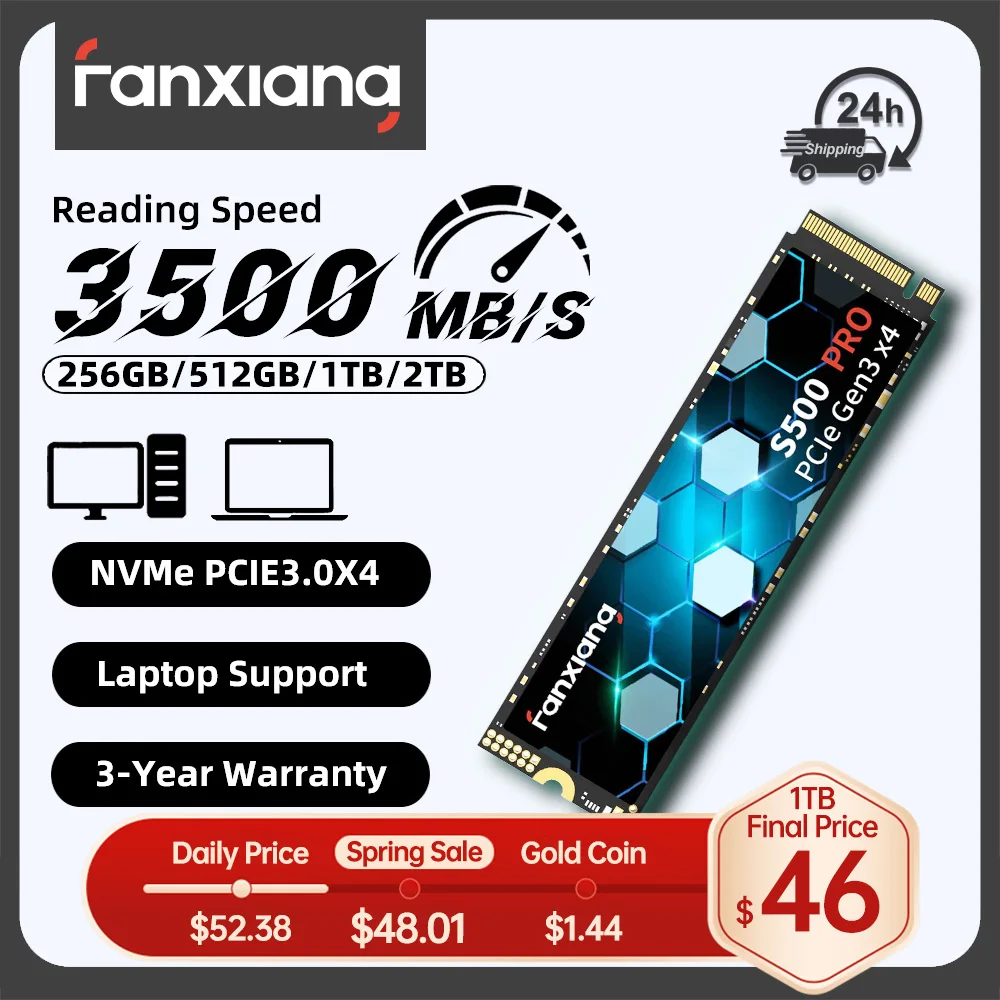 Fanxiang S500 Pro M.2 SSD NVMe 256GB 512GB 1TB 2TB SSD M.2 2280 PCIe3.0 SSD Internal Solid State Drive Disk for Laptop Desktop