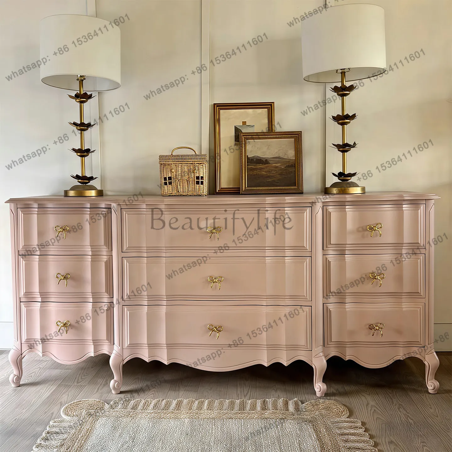 

French retro solid wood nine chest cabinet living room bedroom storage drawer cabinet