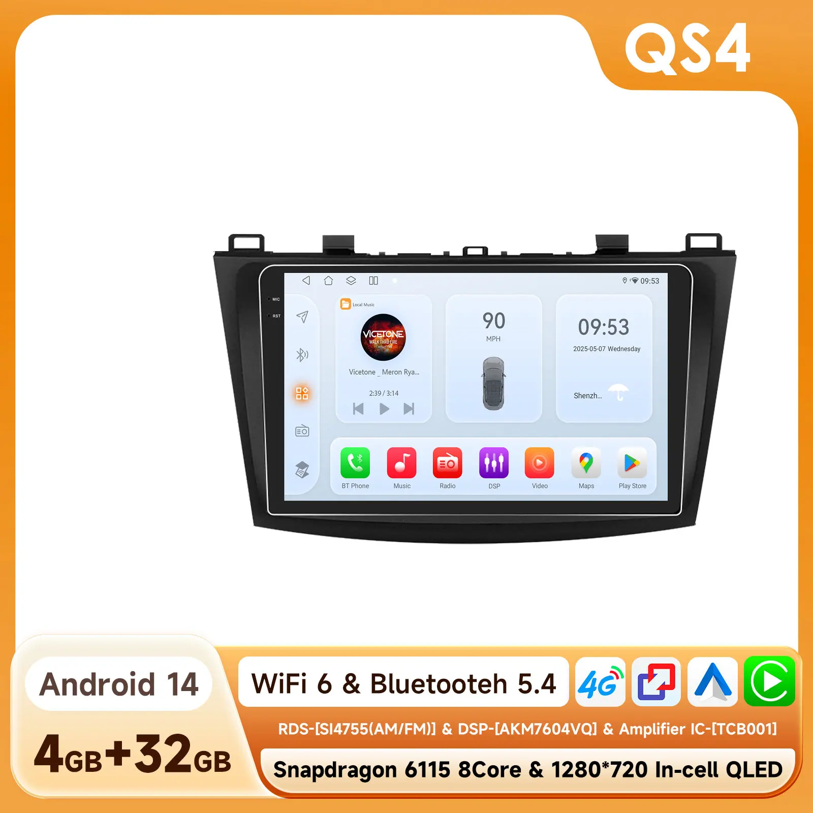8G + 128G Android 14 Autoradio Speler Voor Mazda 3 2010 2011 2012 2013 Autoradio GPS Navigatie WIFI RDS IPS Multimedia Stereo 2din