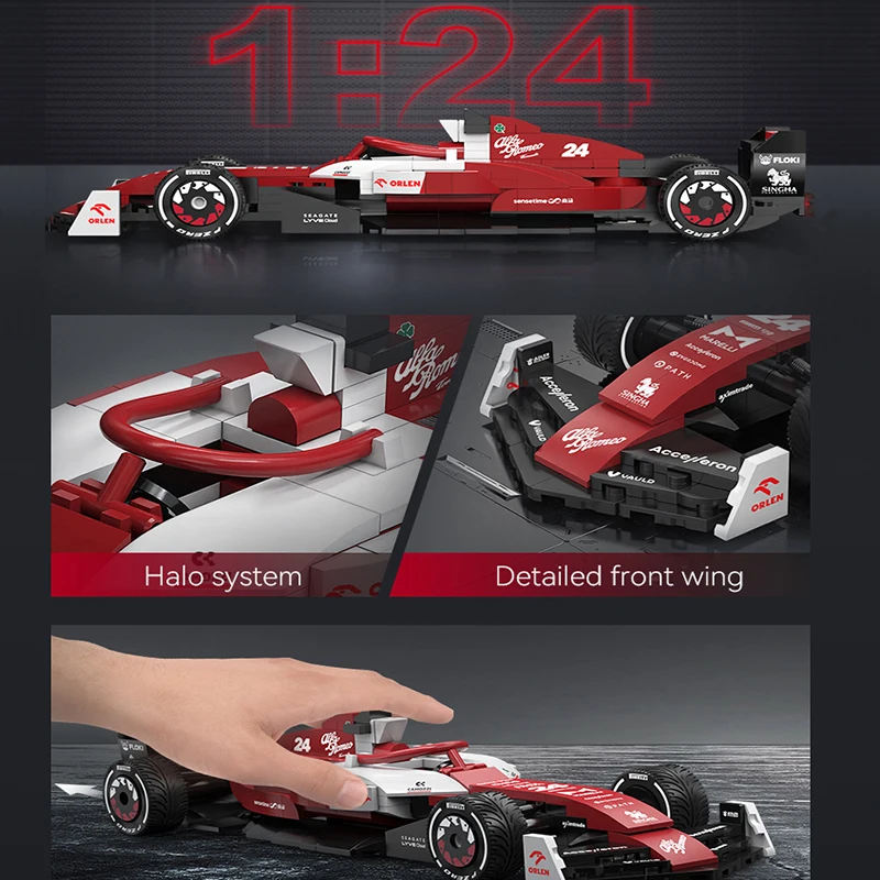 Cada 1:24 Alpha Romeo 2022 F1 Racing Car C42 Sports Car Model Building Blocks City Racing Car Bricks Toys For Kid Gifts