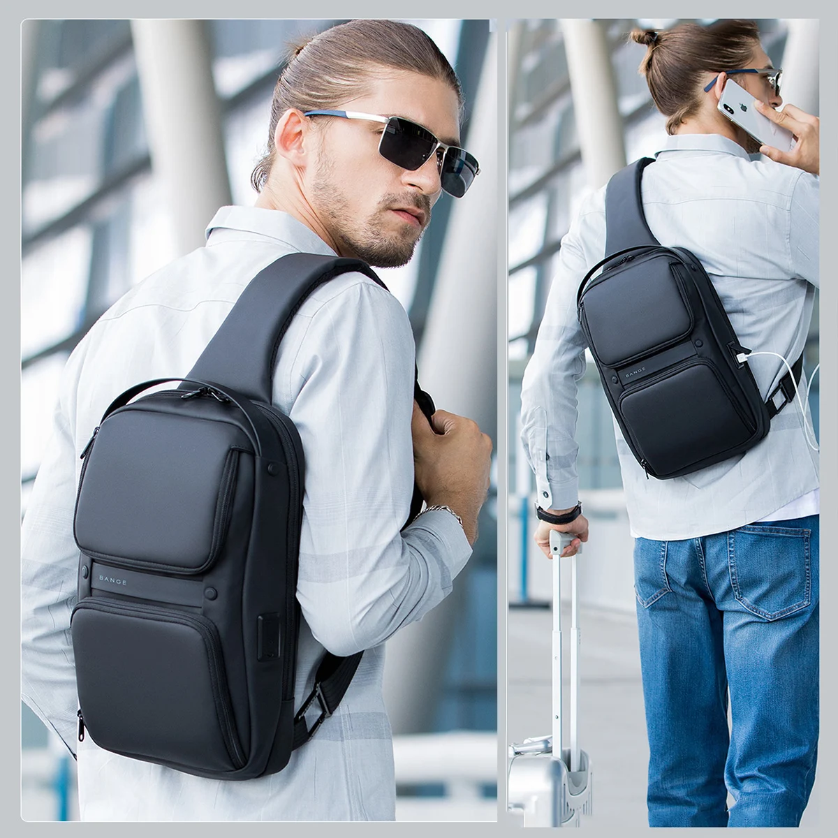 Men\'s Chest Bag Pack Casual Crossbody Bags Male USB Charging Shoulder Bag Oxford Messenger Bag Waterproof Large Capacity Bag