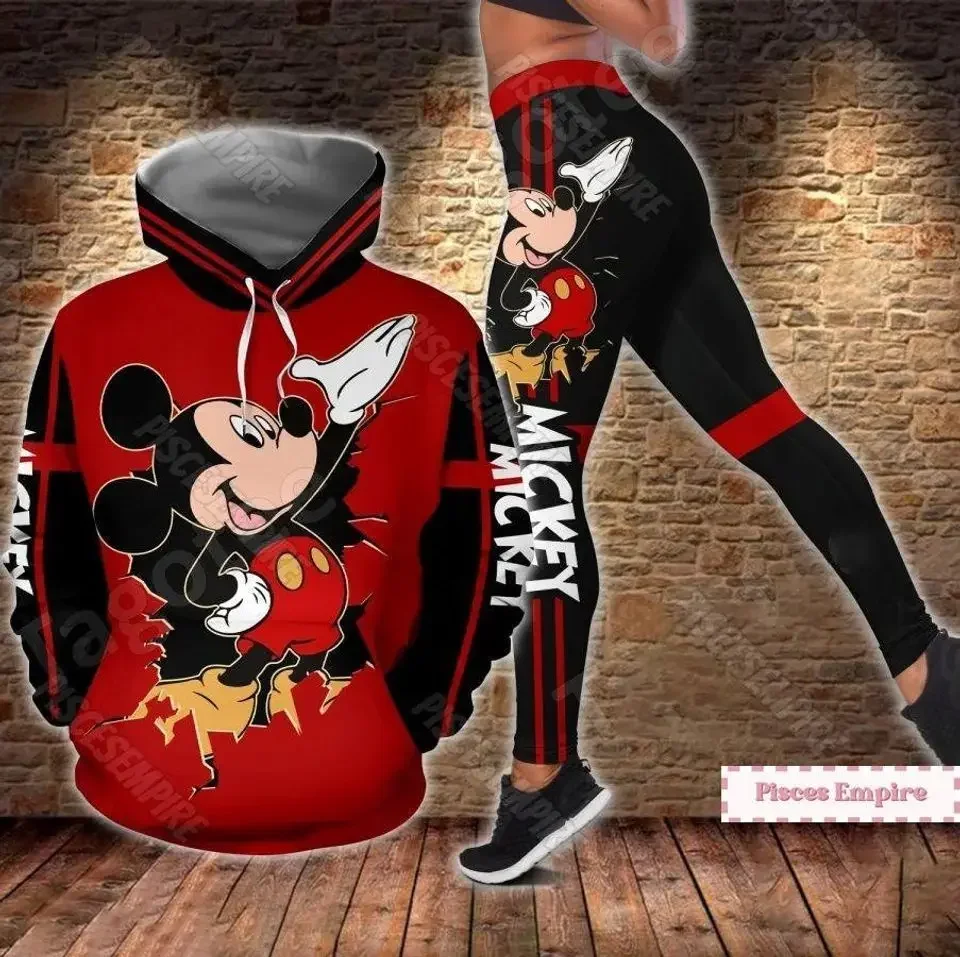 Yeni Disney Mickey Mouse 3D Hoodie kadın Hoodie Yoga pantolon seti Disney Mickey Yoga Sweatpants Hoodie moda spor elbise