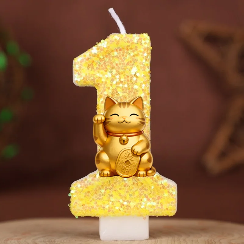 Lucky Cat Digital Candle Number 0-9 Kids Birthday Cake Decoration Supplies Cartoon Party Accessories Supplies Home Decor