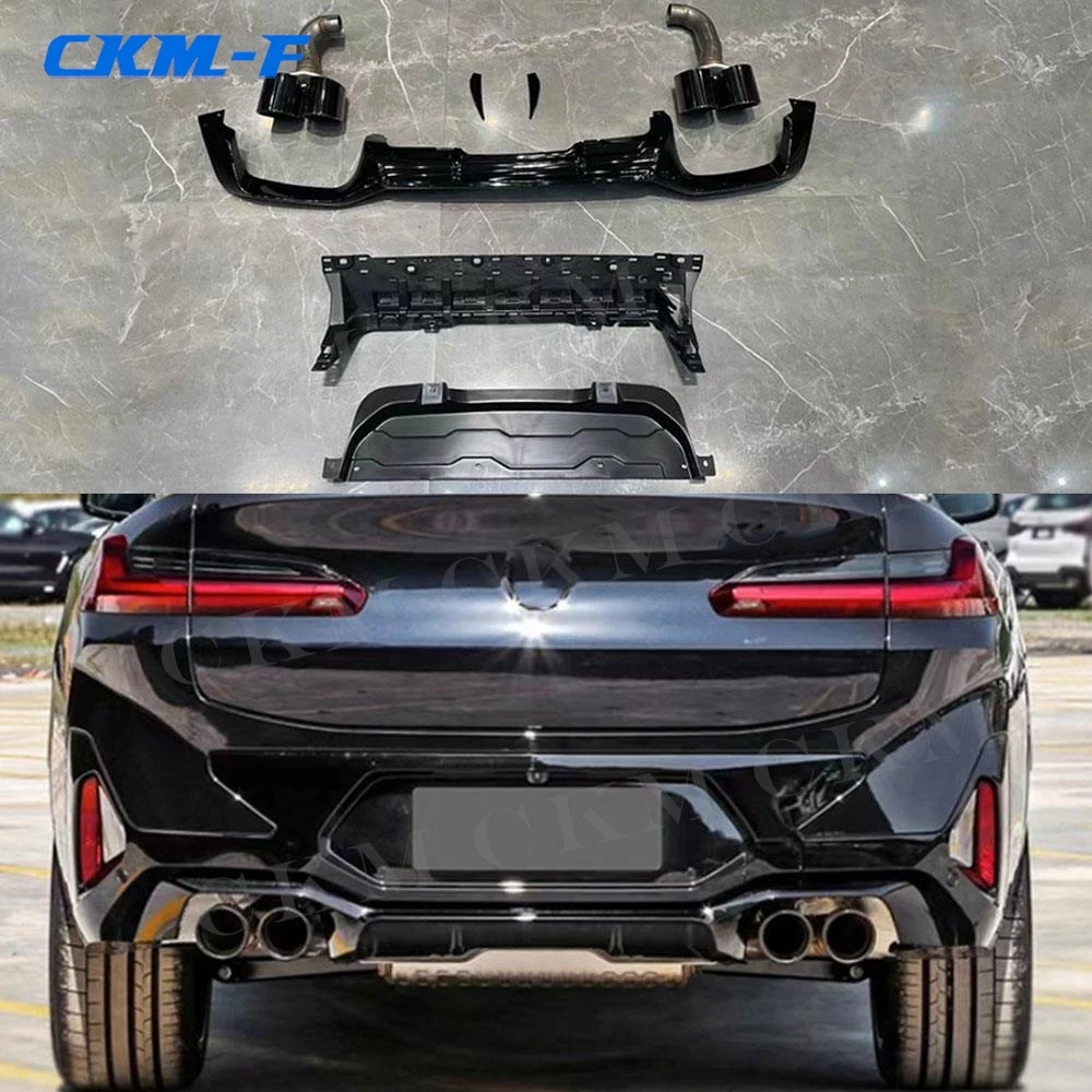 

Gloss Black Rear Bumper Diffuser with Stain Steel Exhaust Tips for BMW X4 G02 M Sport 2019-2022 + Rear Lip Diffuser Set