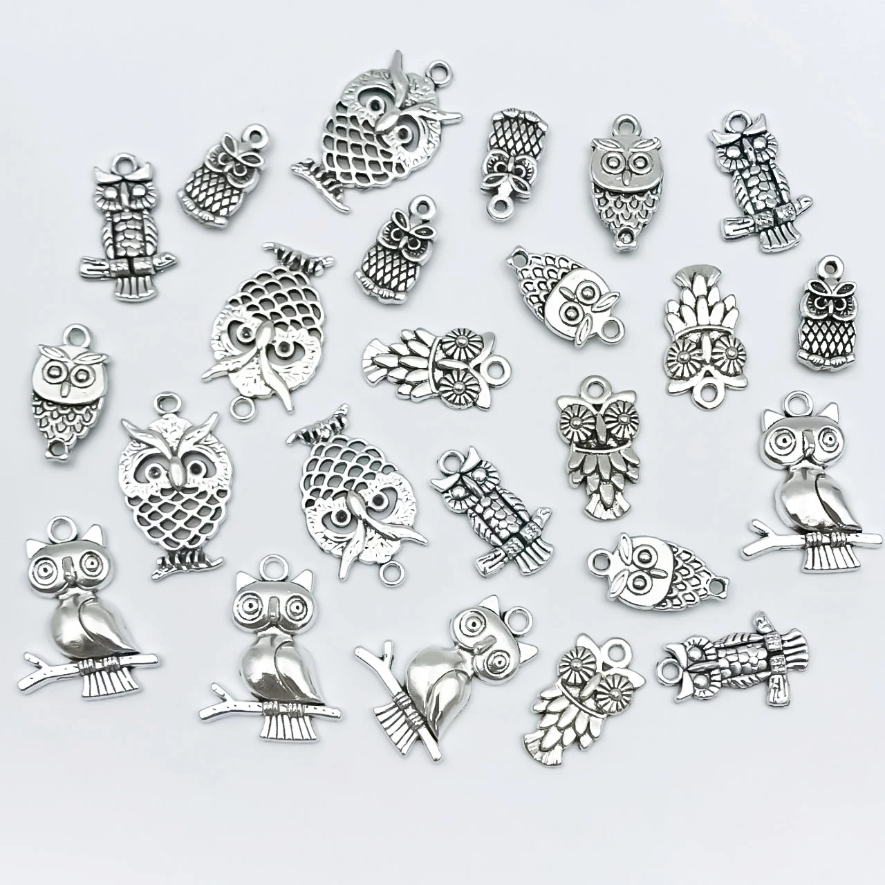 24Pcs Antique Silvery Owl Charms For DIY Jewelry Making Earrings Bracelet Necklace Handmade Jewelry Accessories