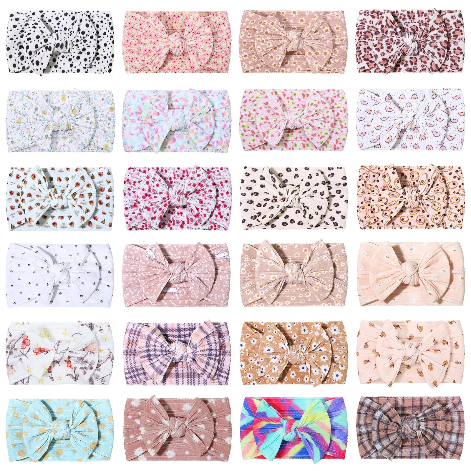 Boutique Floral Prints Nylon Baby Turban Leopard Printed Cable Knit Nylon Headband Kid Girls Head wraps Plaid Headbands Children